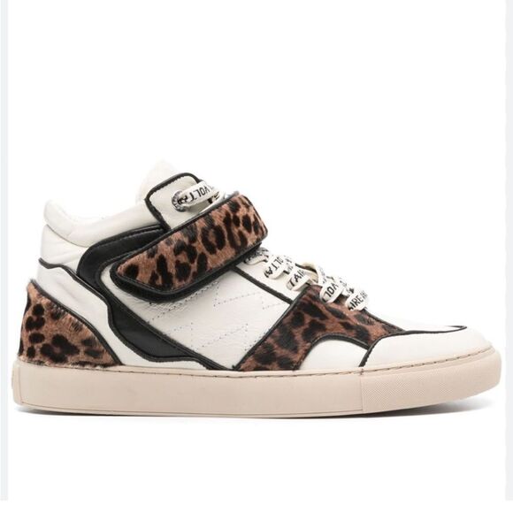 Zadig&Voltaire Mid Flash leopard-effect sneakers Logo Laces Sz 8 (39) NIB $698 - Picture 1 of 12
